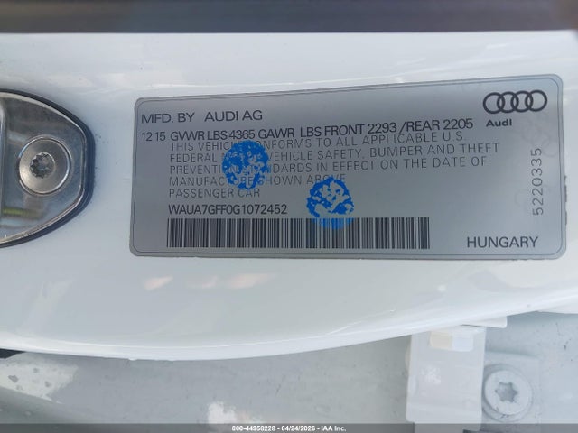 44958228 :رقم المزاد ، WAUA7GFF0G1072452 vin ، 2016 Audi A3 1.8t Premium مزاد بيع