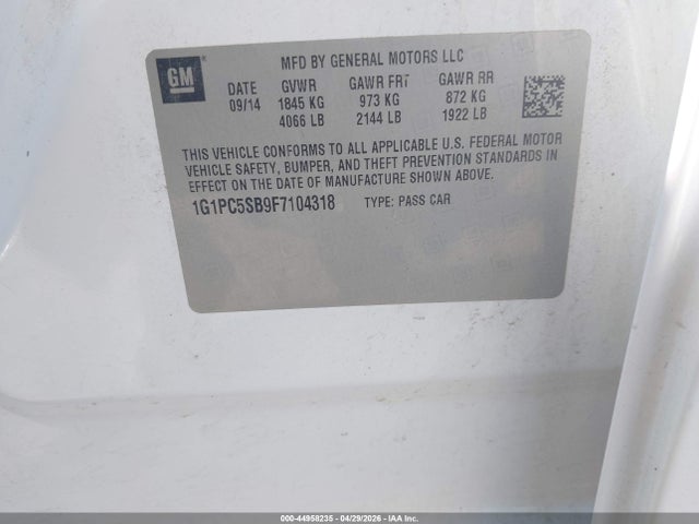 1G1PC5SB9F7104318 Chevrolet Cruze 1lt Auto