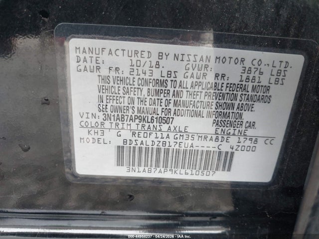 Nissan SENTRA SV 2019 3N1AB7AP9KL610507 Image 9