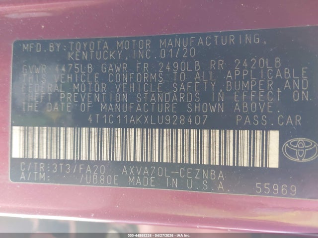 4T1C11AKXLU928407 Toyota CAMRY LE