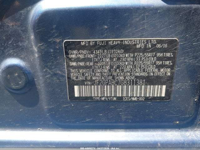 44958274 :رقم المزاد ، JF2GPABC7G8311381 vin ، 2016 Subaru Crosstrek 2.0i Premium مزاد بيع