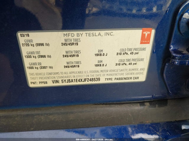 Tesla Model S 100d/75d/p100d 2018 5YJSA1E4XJF248539 Image 9