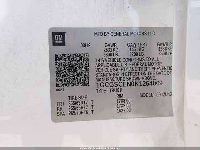 1GCGSCEN0K1264069 Chevrolet Colorado Lt