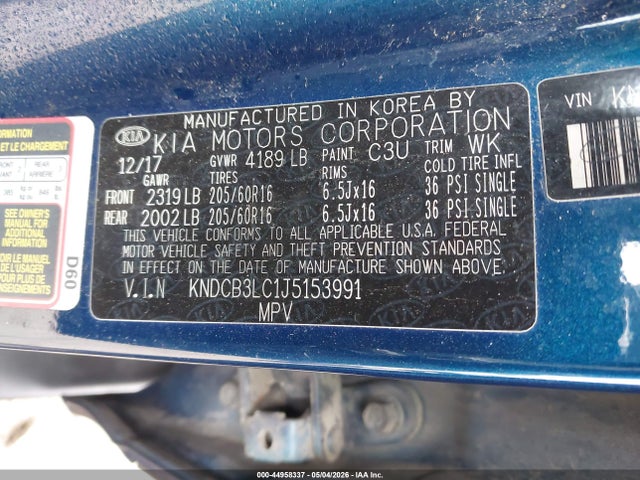 2018 Kia Niro Lx მანქანა იყიდება აუქციონზე, vin: KNDCB3LC1J5153991, აუქციონის ნომერი: 44958337