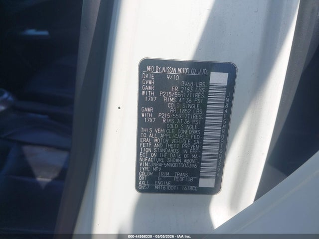44958338 :رقم المزاد ، JN8AF5MR0BT003396 vin ، 2011 Nissan Juke Sv مزاد بيع