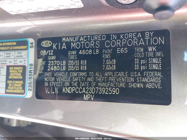 Продаж на аукціоні авто 2013 Kia Sportage Ex, vin: KNDPCCA23D7392590, номер лоту: 44958345