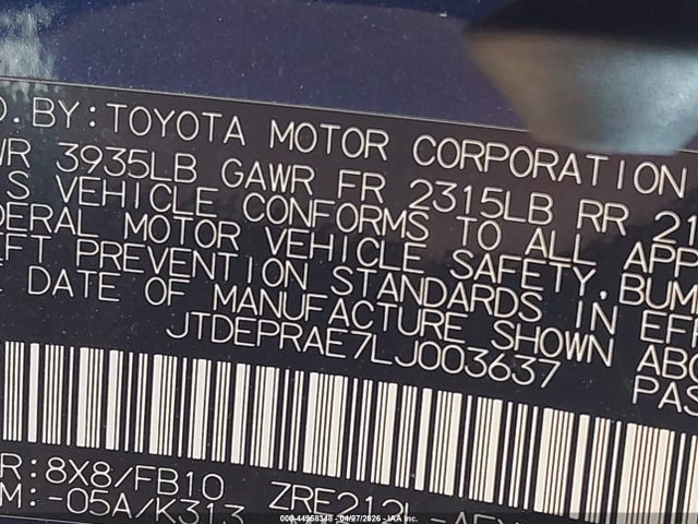 Продажа на аукционе авто 2020 Toyota Corolla Le, vin: JTDEPRAE7LJ003637, номер лота: 44958348