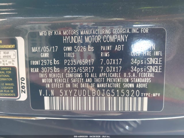 Auction sale of the 2018 Hyundai Santa Fe Sport 2.4l, vin: 5XYZUDLB0JG515320, lot number: 44958359