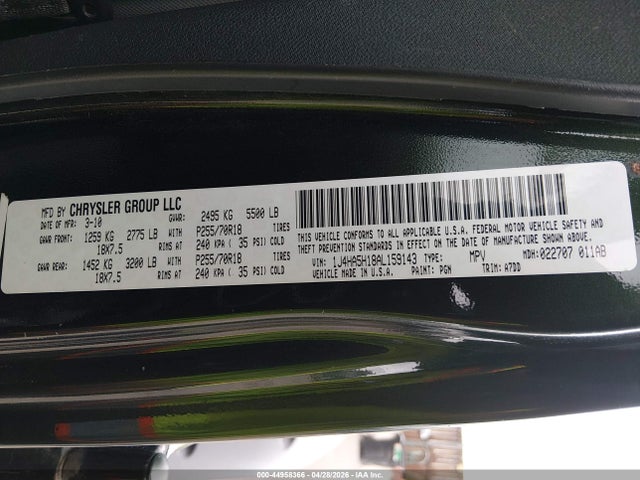 2010 Jeep Wrangler Unlimited Sahara მანქანა იყიდება აუქციონზე, vin: 1J4HA5H18AL159143, აუქციონის ნომერი: 44958366