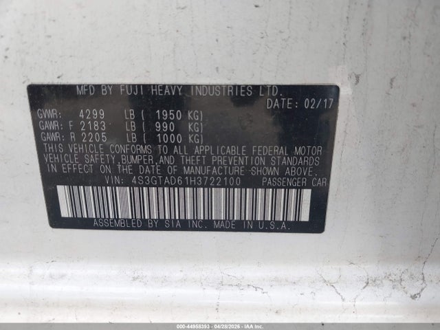 44958393 :رقم المزاد ، 4S3GTAD61H3722100 vin ، 2017 Subaru Impreza 2.0i Premium مزاد بيع