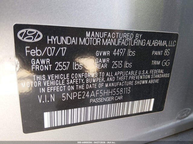 Aukcja sprzedaży 2017 Hyundai Sonata, vin: 5NPE24AF5HH558113, numer aukcji: 44958394