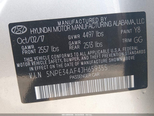 Продаж на аукціоні авто 2018 Hyundai Sonata Sel, vin: 5NPE34AF4JH659355, номер лоту: 44958396