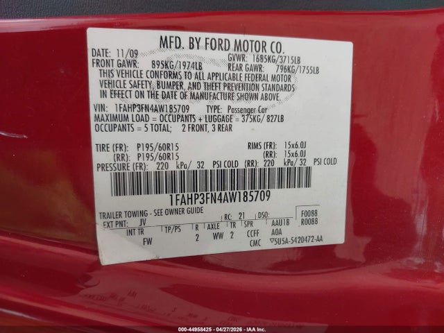 Aukcja sprzedaży 2010 Ford Focus Se, vin: 1FAHP3FN4AW185709, numer aukcji: 44958425