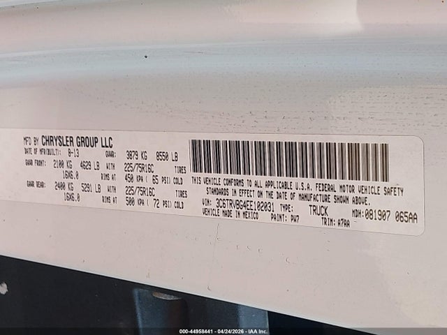 2014 Ram Promaster 1500 მანქანა იყიდება აუქციონზე, vin: 3C6TRVBG4EE102031, აუქციონის ნომერი: 44958441