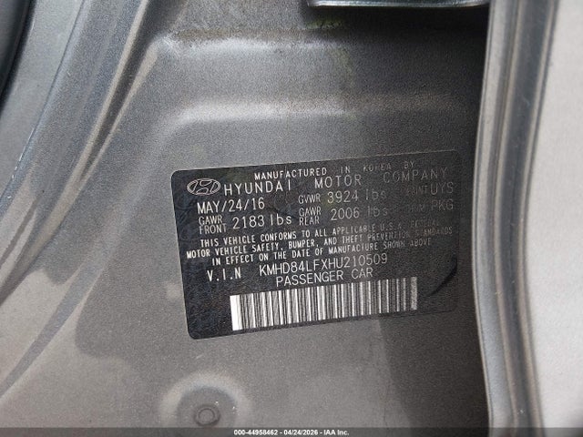 Aukcja sprzedaży 2017 Hyundai Elantra Se, vin: KMHD84LFXHU210509, numer aukcji: 44958462