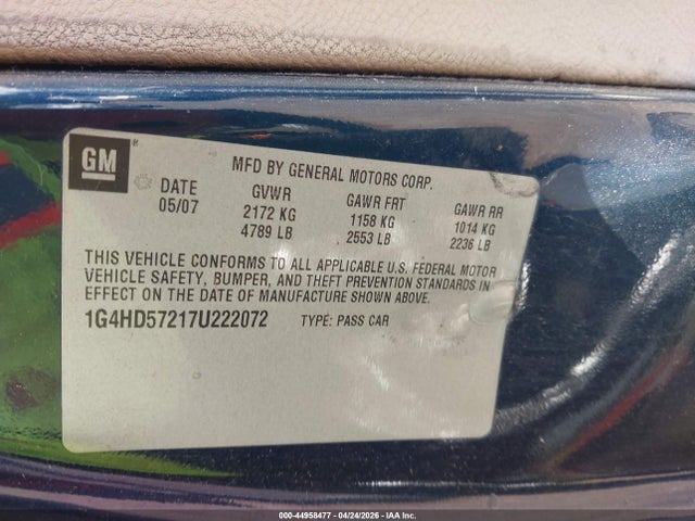 Продажа на аукционе авто 2007 Buick Lucerne Cxl, vin: 1G4HD57217U222072, номер лота: 44958477