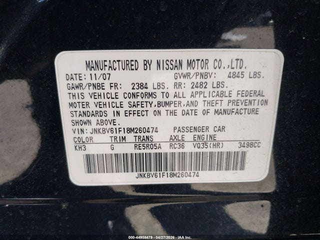 Продажа на аукционе авто 2008 Infiniti G35x, vin: JNKBV61F18M260474, номер лота: 44958479