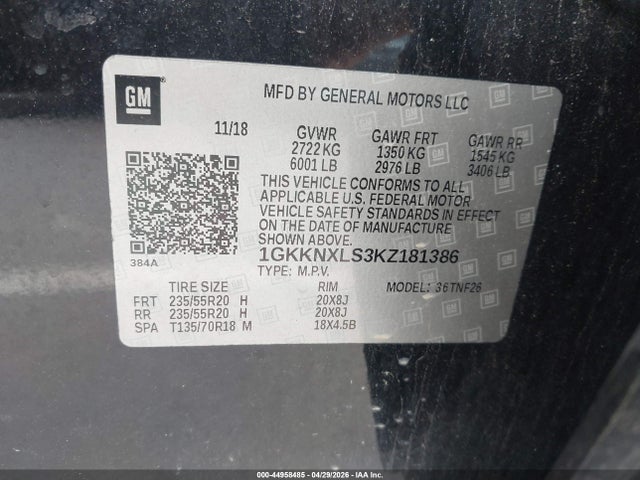 Продаж на аукціоні авто 2019 Gmc Acadia Denali, vin: 1GKKNXLS3KZ181386, номер лоту: 44958485