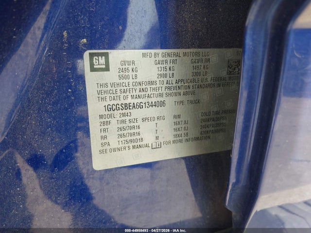 44958493 :رقم المزاد ، 1GCGSBEA6G1344006 vin ، 2016 Chevrolet Colorado Wt مزاد بيع