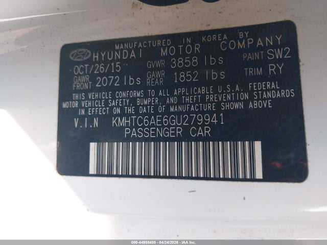 Aukcja sprzedaży 2016 Hyundai Veloster Turbo, vin: KMHTC6AE6GU279941, numer aukcji: 44958495