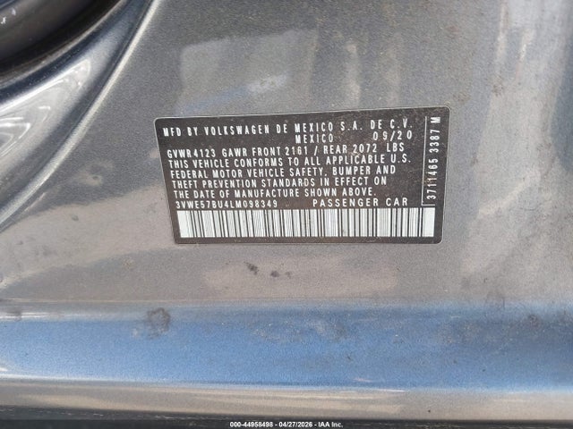 44958498 :رقم المزاد ، 3VWE57BU4LM098349 vin ، 2020 Volkswagen Jetta 1.4t Sel مزاد بيع