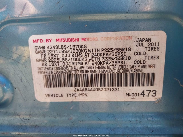 Aukcja sprzedaży 2011 Mitsubishi Outlander Sport Se, vin: JA4AR4AU0BZ021331, numer aukcji: 44958506