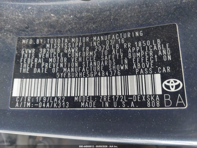 Toyota Corolla S Premium 2016 5YFBURHE5GP484376 Image 9
