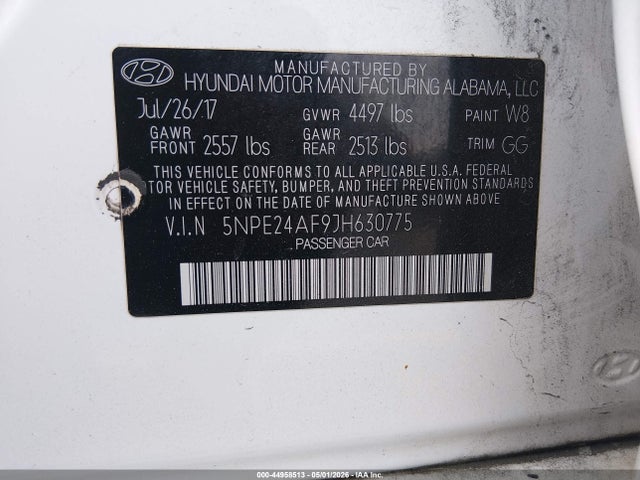 Продажа на аукционе авто 2018 Hyundai Sonata Se, vin: 5NPE24AF9JH630775, номер лота: 44958513