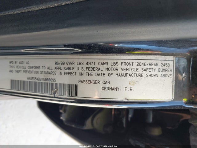 Aukcja sprzedaży 2000 Audi A6 2.7t, vin: WAUED54B6YN000695, numer aukcji: 44958527