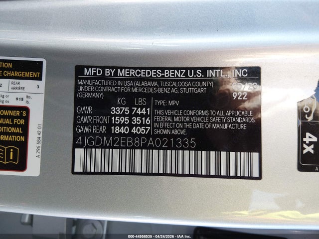 Продаж на аукціоні авто 2023 Mercedes-benz Eqs 450 Suv 4matic, vin: 4JGDM2EB8PA021335, номер лоту: 44958535