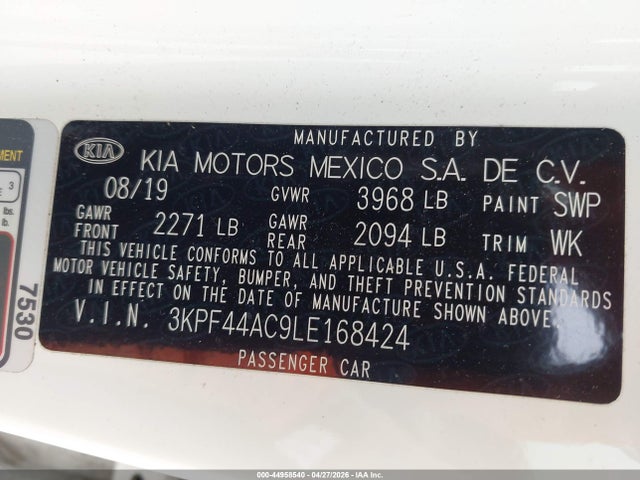 Продаж на аукціоні авто 2020 Kia Forte Gt, vin: 3KPF44AC9LE168424, номер лоту: 44958540