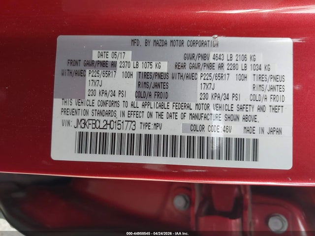 Продаж на аукціоні авто 2017 Mazda Cx-5 Touring, vin: JM3KFBCL2H0151773, номер лоту: 44958545