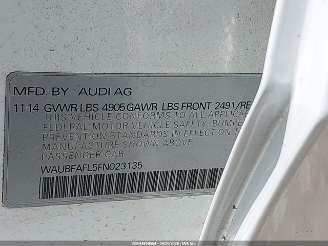 Aukcja sprzedaży 2015 Audi A4 2.0t Premium, vin: WAUBFAFL5FN023135, numer aukcji: 44958554