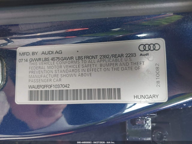 Продажа на аукционе авто 2015 Audi A3 2.0t Premium, vin: WAUEFGFF0F1037042, номер лота: 44958563