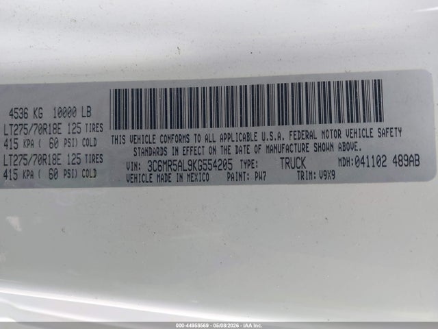 3C6MR5AL9KG554205 RAM 2500 Tradesman 4x4 8&#039; Box