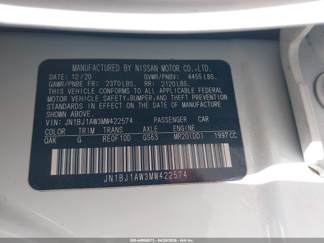 JN1BJ1AW3MW422574 Nissan Rogue Sport S Awd Xtronic Cvt