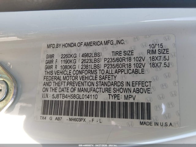 Продаж на аукціоні авто 2016 Acura Rdx Technology   Acurawatch Plus Packages/technology Package, vin: 5J8TB4H58GL014110, номер лоту: 44958574