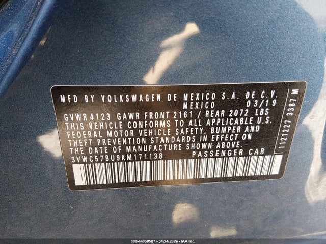 3VWC57BU9KM171138 Volkswagen Jetta 1.4t R-line/1.4t S/1.4t Se