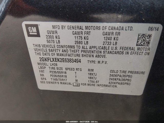 2014 Gmc Terrain Slt-1 მანქანა იყიდება აუქციონზე, vin: 2GKFLXEK2E6383494, აუქციონის ნომერი: 44958601