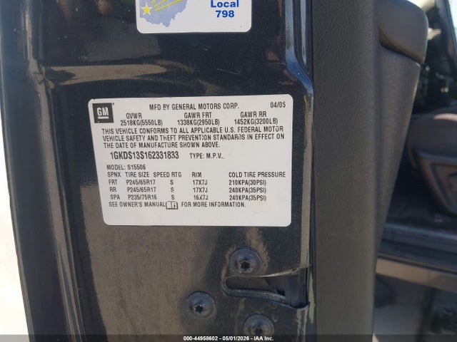Aukcja sprzedaży 2006 Gmc Envoy Sle, vin: 1GKDS13S162331833, numer aukcji: 44958602