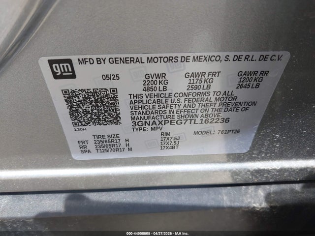 44958605 :رقم المزاد ، 3GNAXPEG7TL162236 vin ، 2026 Chevrolet Equinox Awd Lt مزاد بيع