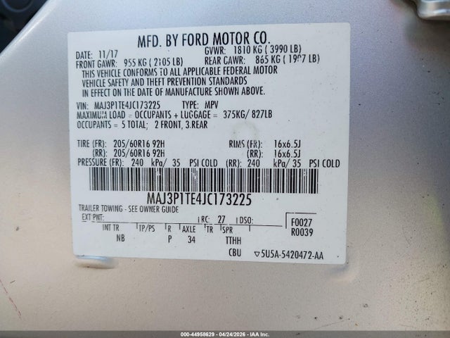 MAJ3P1TE4JC173225 Ford Ecosport Se