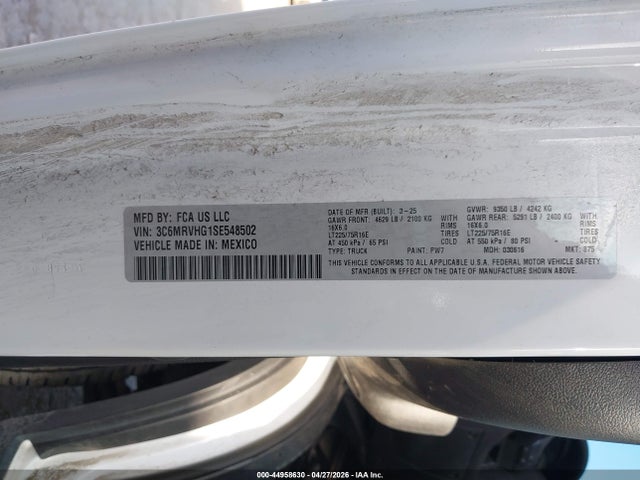 Продажа на аукционе авто 2025 Ram Promaster 3500 Tradesman High Roof 159 Wb W/pass Seat, vin: 3C6MRVHG1SE548502, номер лота: 44958630