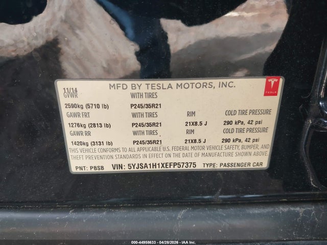 5YJSA1H1XEFP57375 Tesla Model S P85