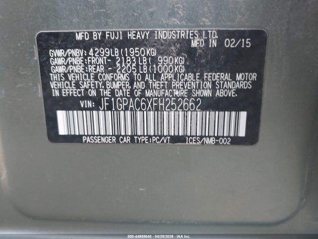 Subaru Impreza 2.0i Premium 2015 JF1GPAC6XFH252662 Image 9