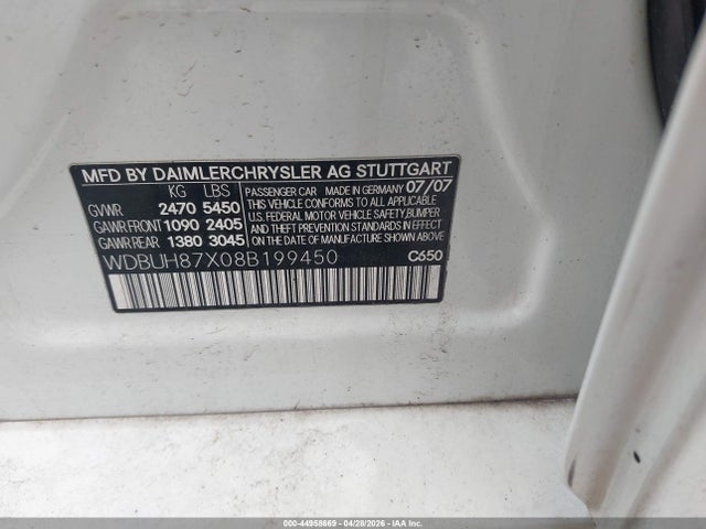 Aukcja sprzedaży 2008 Mercedes-benz E 350 4matic, vin: WDBUH87X08B199450, numer aukcji: 44958669