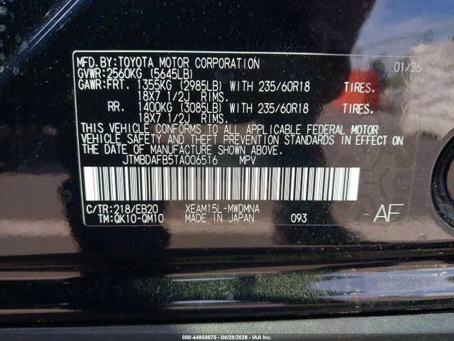 Aukcja sprzedaży 2026 Toyota Bz Xle, vin: JTMBDAFB5TA006516, numer aukcji: 44958675