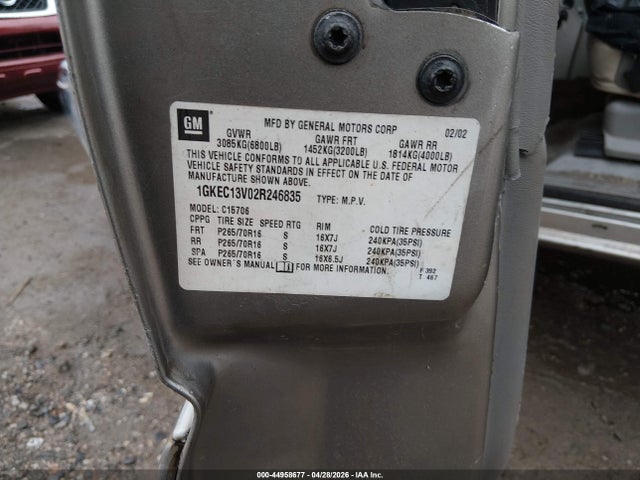 2002 Gmc Yukon Slt მანქანა იყიდება აუქციონზე, vin: 1GKEC13V02R246835, აუქციონის ნომერი: 44958677