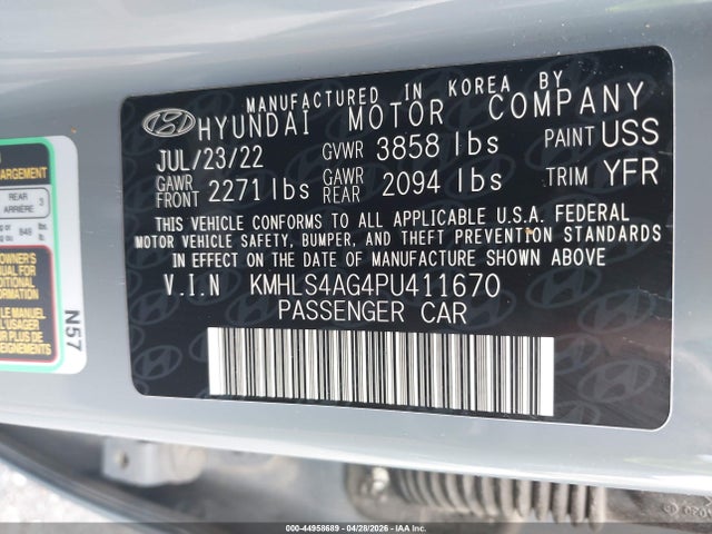 2023 Hyundai Elantra Sel მანქანა იყიდება აუქციონზე, vin: KMHLS4AG4PU411670, აუქციონის ნომერი: 44958689