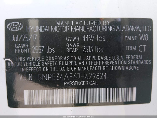 Auction sale of the 2018 Hyundai Sonata Limited, vin: 5NPE34AF6JH629824, lot number: 44958721